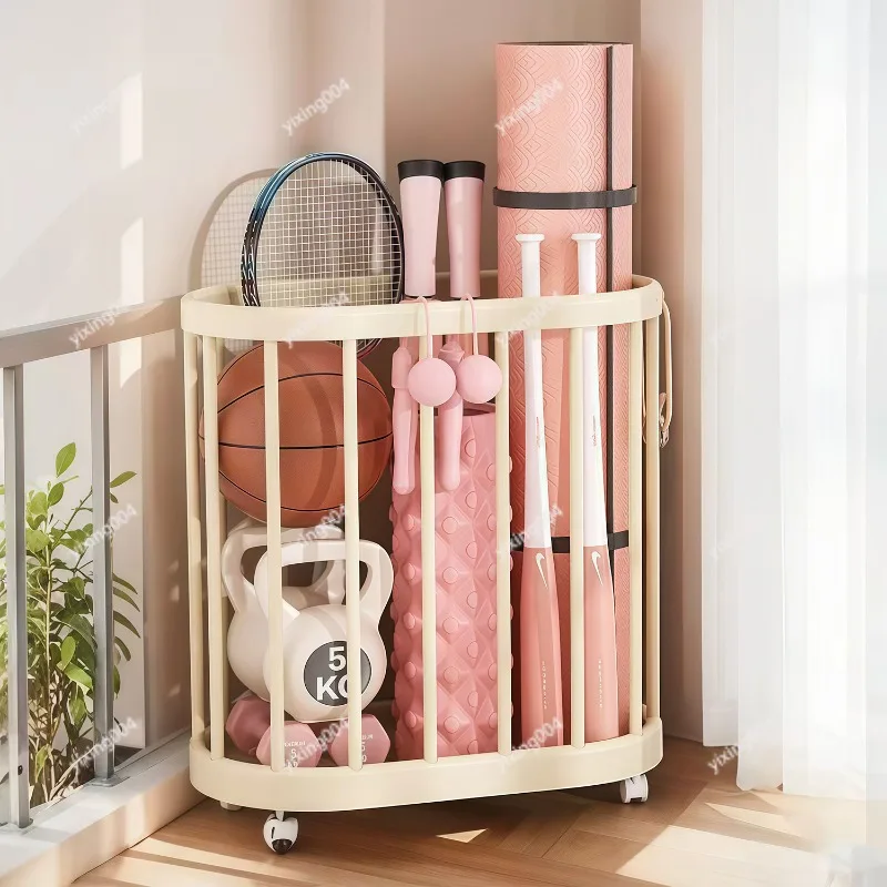 

Movable Laundry Basket with Wheels, Home Storage Holder for Yoga Mat Fitness Supplies
