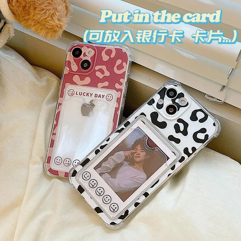 Śliczny szczęśliwy kwiatowy wzór Miękka torba na kartę Etui na telefon iPhone 16 15 14 13 12 11ProMax Mini X XS XR Plus Portfel Przezroczysta osłona