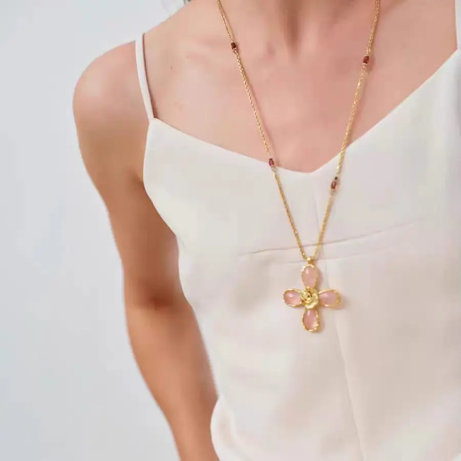 Lava Effect Pink Rose Resin Water Beads Flower Pendant Necklace Open Bangle Wide Face Bracelet Exquisite Wrist Accessories