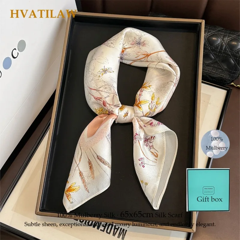 

Fashion 100% Real Silk Scarf Women 65cm Square Shawl Wrap Foulard Scarves Neck Hair Pashmina Female Shawl Hijab Bandana Gift Box