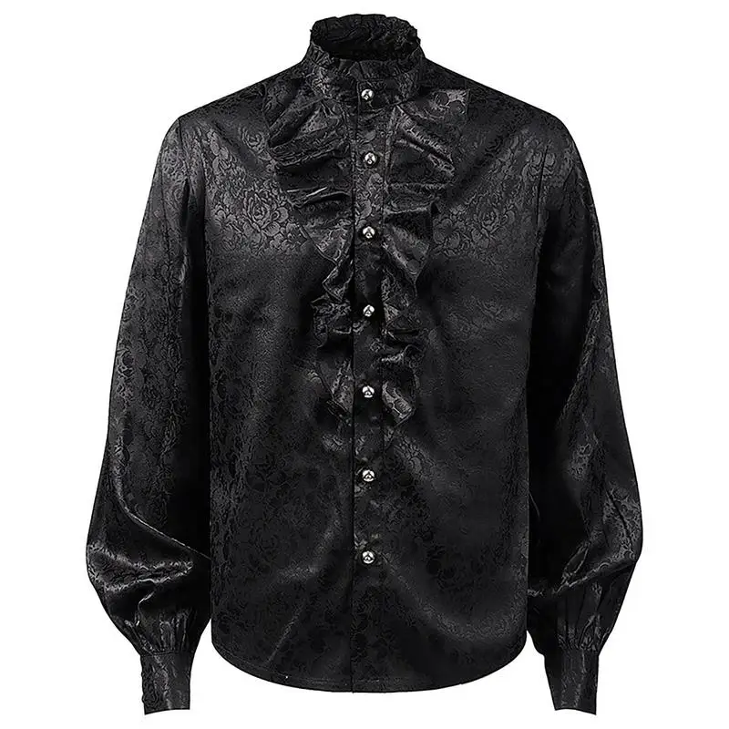 

Pirate Shirt Men Viking Pirate Costume Long Sleeve Victorian Steampunk Gothic V Neck Lace up Stand Collar Mens Renaissance Shirt