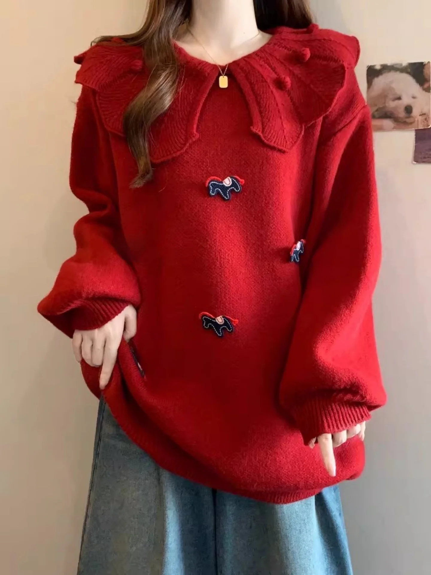 

Женский вязаный свитер Ele Red, удлиненный, свободного кроя, больших размеров, средней длины, омолаживающий, зимний, удобный, повседневный