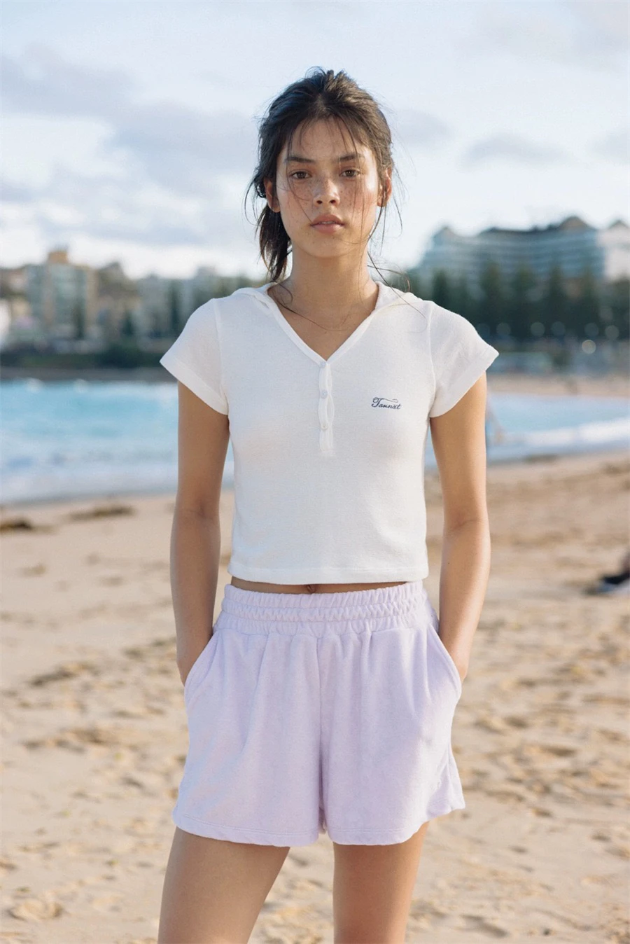 

Summer New Sle PREON ort Sve Hoodie Slim Fit Simple Cute T-irt Cotton Pure Color Commute Sle Moisture ng