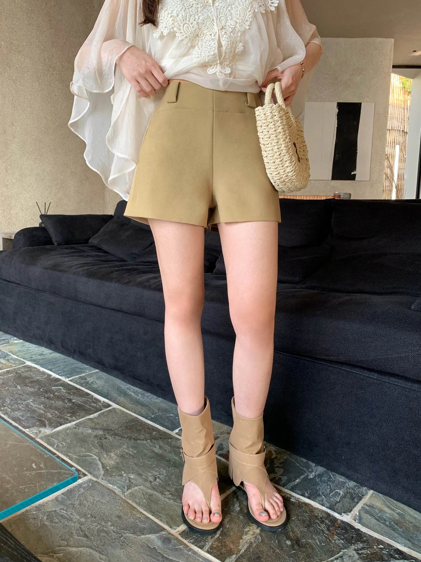 

Moby High Waist Wide Leg Pants Women's Spring Summer Casual Slim Fit Suit Shorts Fashionable Comfortable French Style Polyest...