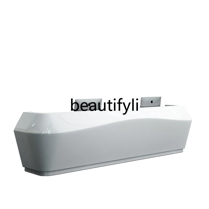 مكتب استقبال zzqFront، مكتب أمين الصندوق المنحني البسيط والحديث، مكتب خدمة متجر المكتب، طلاء أبيض