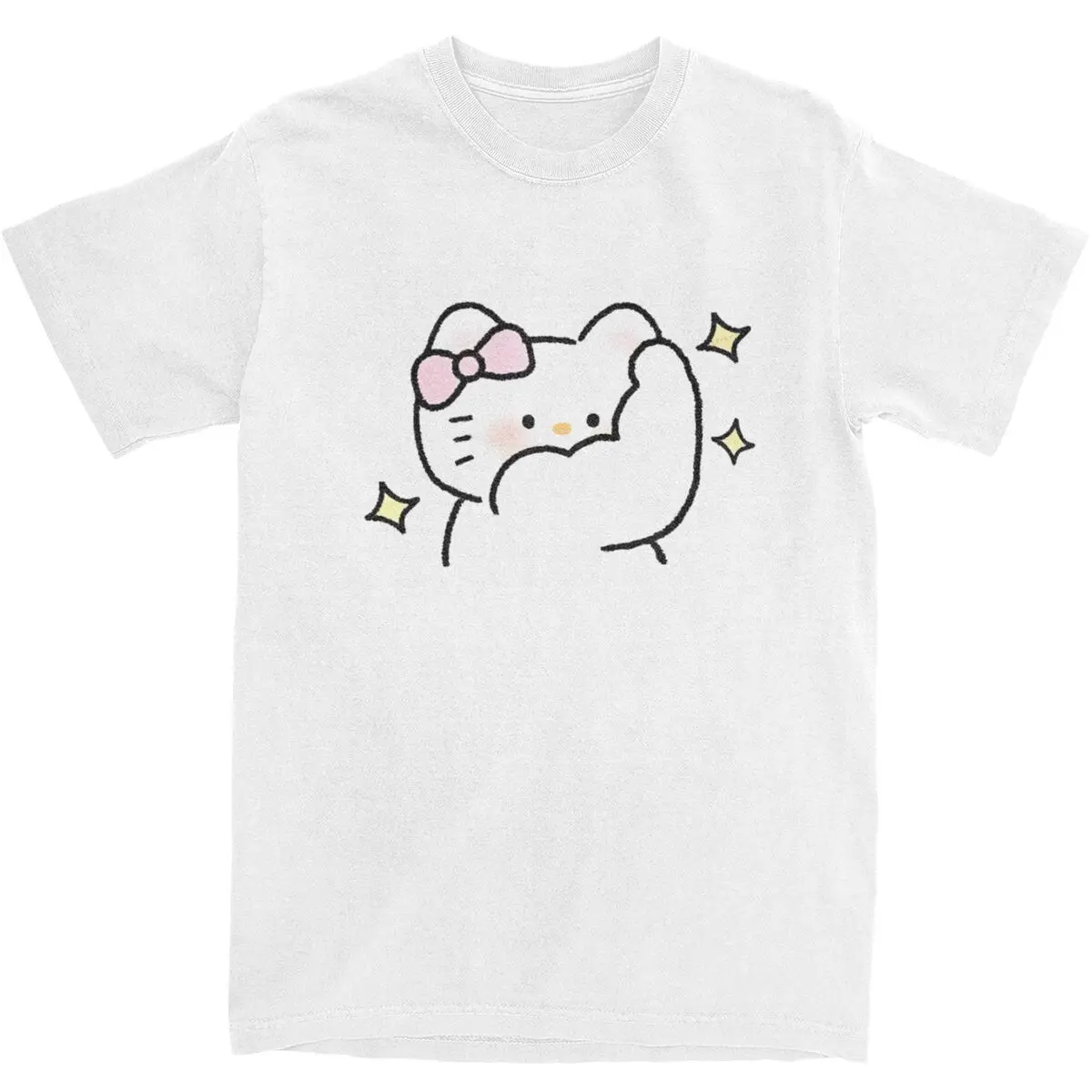 Muscle Sanrioes Anime Hello Kitty T Shirt Mens Vintage 100% Cotton T Shirts Summer Round Neck Trendy Cool Tees Oversize Clothing