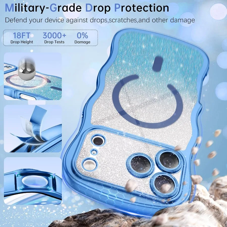 Funda protectora transparente para iPhone 17 Pro Max 6,9 con compatibilidad MagSafe Protección completa de cámara Diseño lindo de marco ondulado