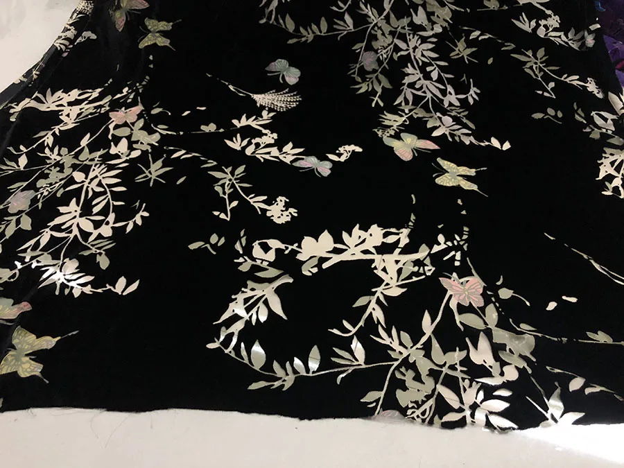 High Quality Real Silk Velvet Fabric Black Bottom Plant Hollow out Non-Inverted Designer Dress Cloth