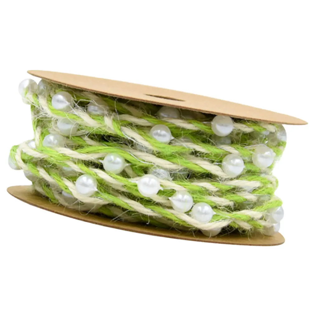 

5M Round Bead Ribbon Roll For Diy Wedding Gift Wrapping Home Craft Decor Light Green Reusable Durable Ribbon Band