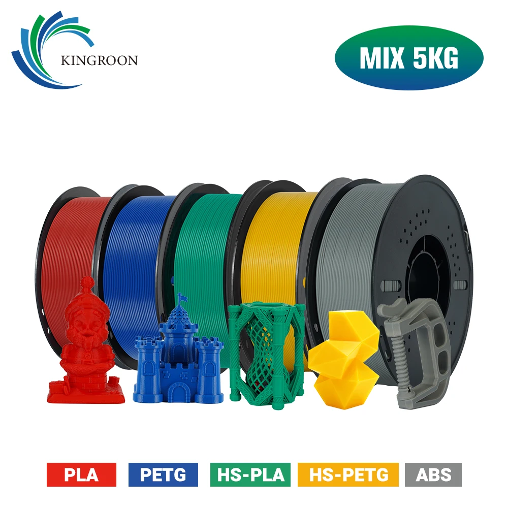 KINGROON Multi-Pack Combo PLA/PETG/ABS/HS PLA &PETG 5kg Spools Standard Filament 1,75 mm for Less Waste More Prints 3D-Filament