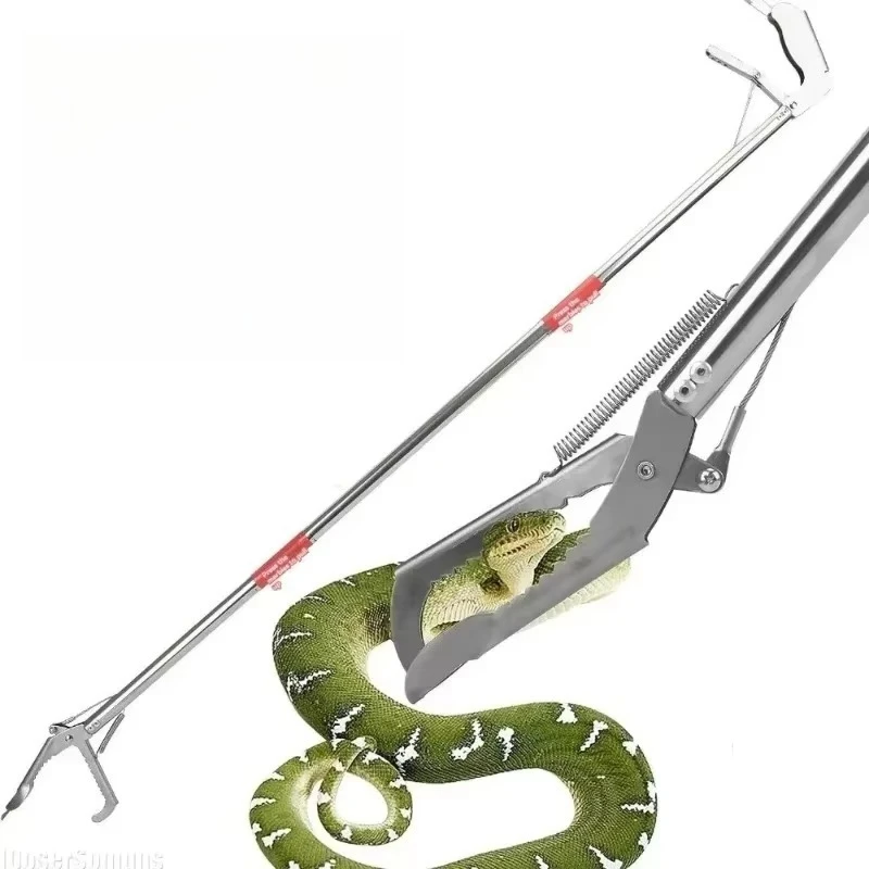 Foldable Stainless Steel Snake Catcher Tongs Lockable Reptile Grabber Stick for Snake Eel Crayfish Outdoor Use