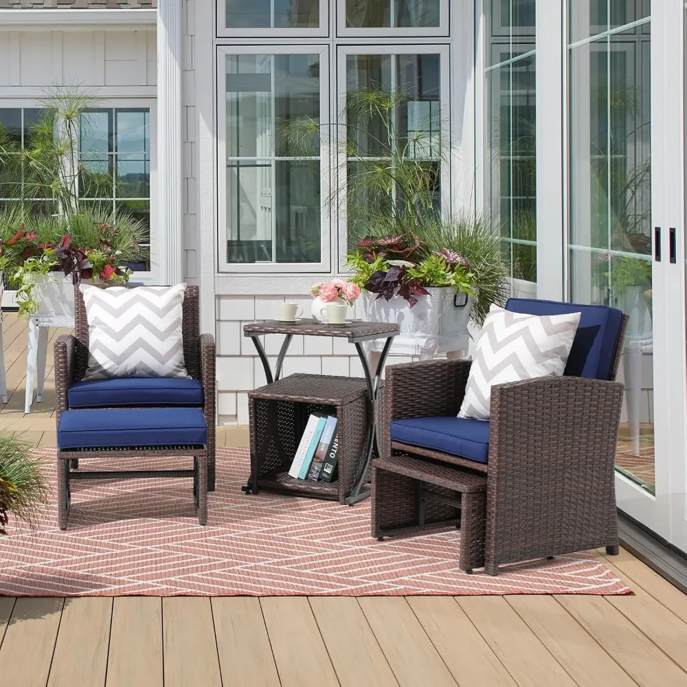 6 Piece Patio Wicker Furniture Set, Balcony All Weather Rattan Chair, with Space Saving Ottoman, Resin Nesting Coffee Table,