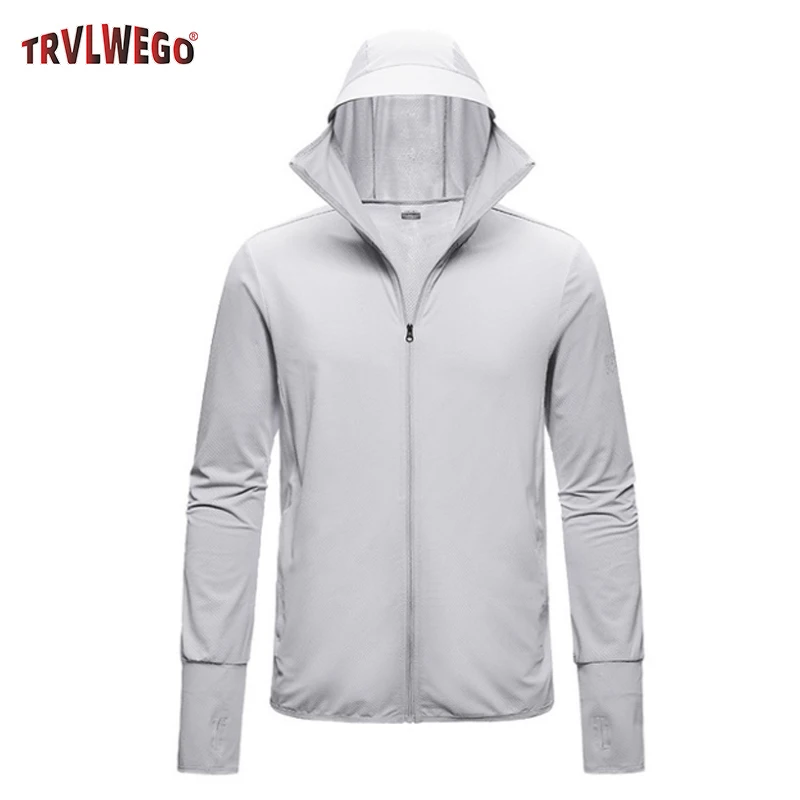 Men's Ultra-Thin Hooded Sun Protection Jacket Ice Silk Windbreaker Travel Fishing UPF 50+ Mosquito Control Elastic