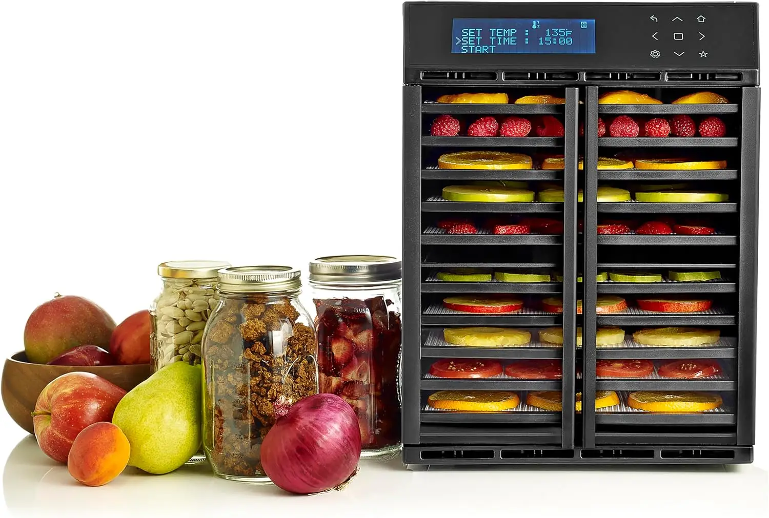 RES10 10-Tray Electric Food Dehydrator with Smart Digital Controller Features Two Drying Zones with Adjustable Time