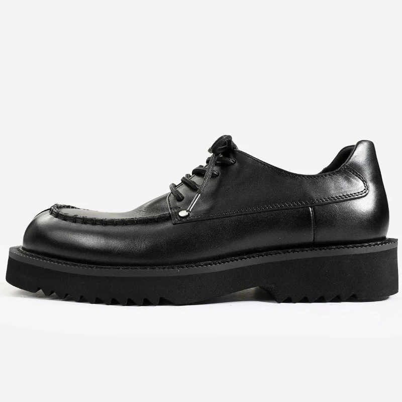 American Design Square Head Derby Shoes Men's Genuine Leather Casual Height-increasing Shoes Thick Soled Comfortable Dress Shoes