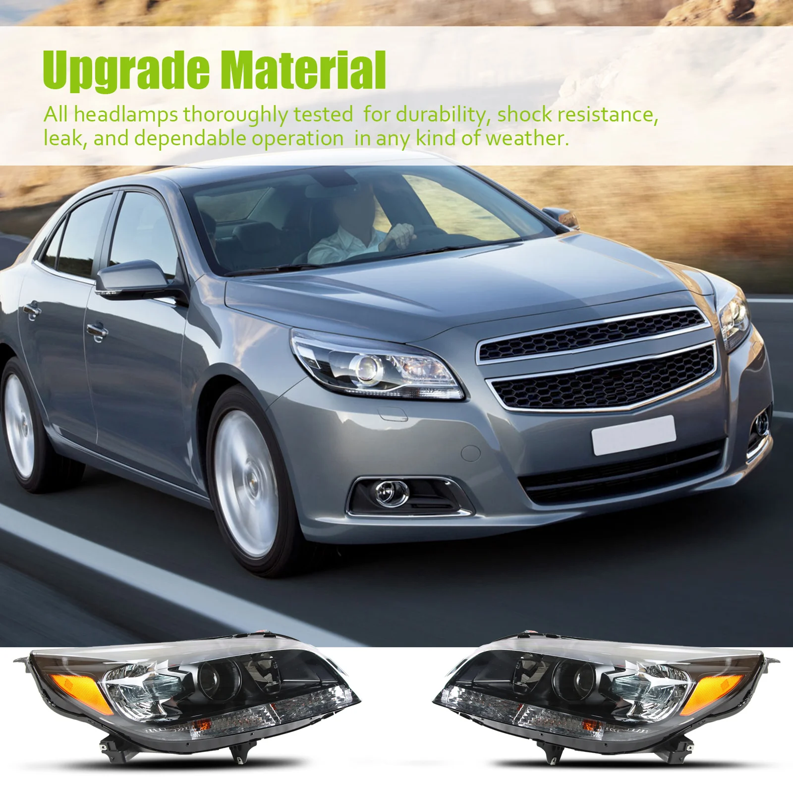 Headlight for 2013-2016 Chevrolet Malibu Limited,Clear Lens, 1 Pair Headlamps