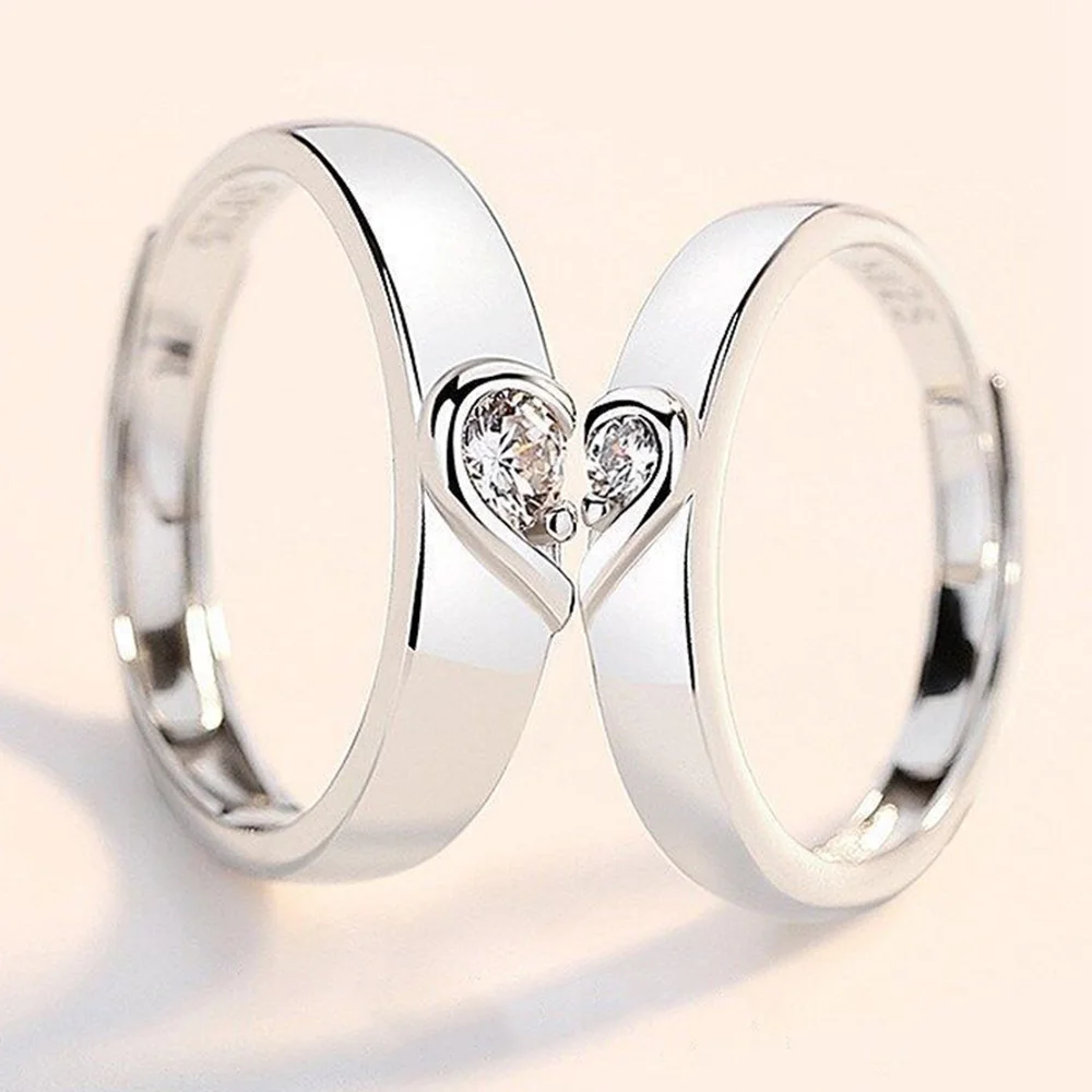 1 Pair Put Heart Together Couple Rings Men Women Adjustable Copper Plated Silver Finger Jewelry Wholesale Drop Shipping