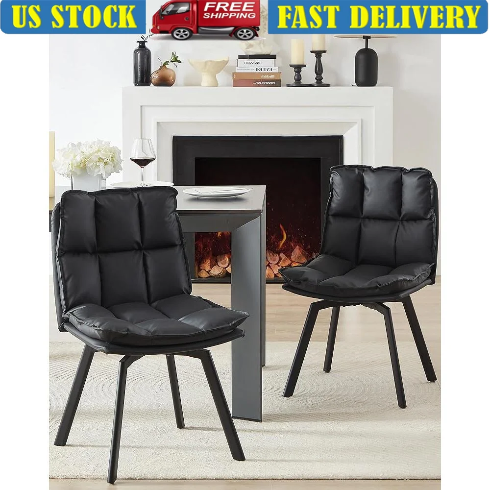 

Swivel Dining Chair Set of 2 Faux Leather Upholstered Chairs Mid Century Modern Kitchen Chair Comfortable Rotating Seats Safety