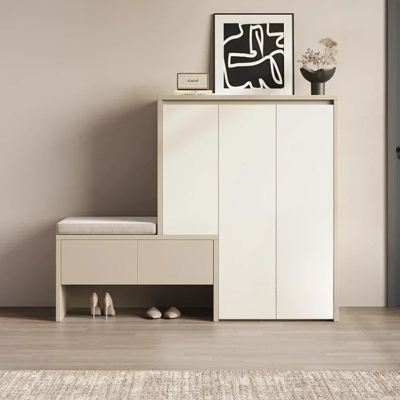 Shoerack Living Room Divided Into Left And Right Solid Wood Shoe Cabinets Changing Stools Integrated Modern Lockers Shoe Rack