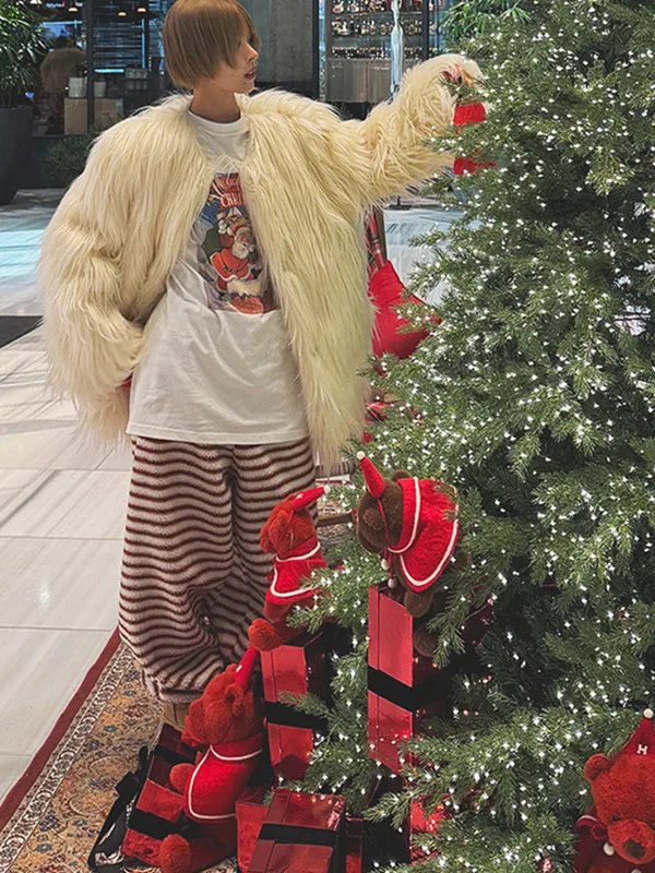 Faionable ارتفاع الخصر التخسيس شريط فرو الضأن سراويل تقليدية النساء شتاء جديد Sle Quali تنوعا سراويل طويلة Harajuku... #5