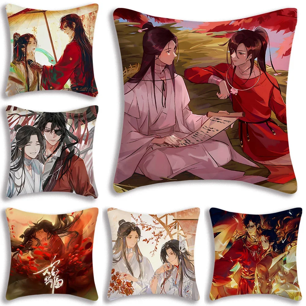 T-Tian Guan Ci FuS Pillow Covers Cartoon Sofa Decorative Home Double-sided Printing Short Plush Cute Cushion Cover