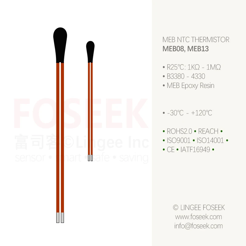 Sensor de temperatura del termistor NTC de resina epoxi Lingee MEB08 de 0,80 mm