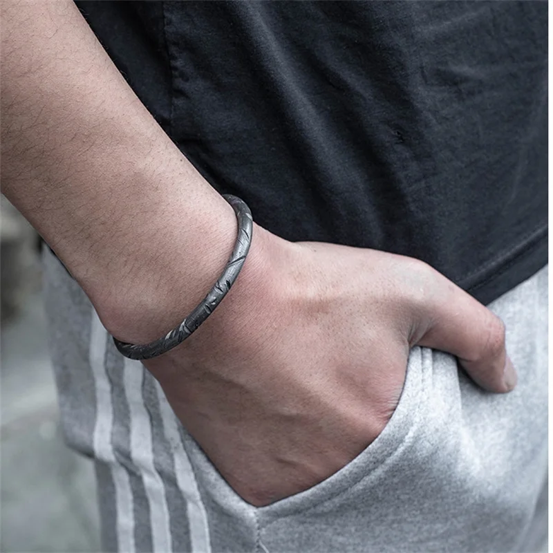 Trendy Black Carving Bamboo Bangle For Men Jewelry Retro Bangle Male Hand Wrist Accessories Open Bracelet For Boyfriend Gift
