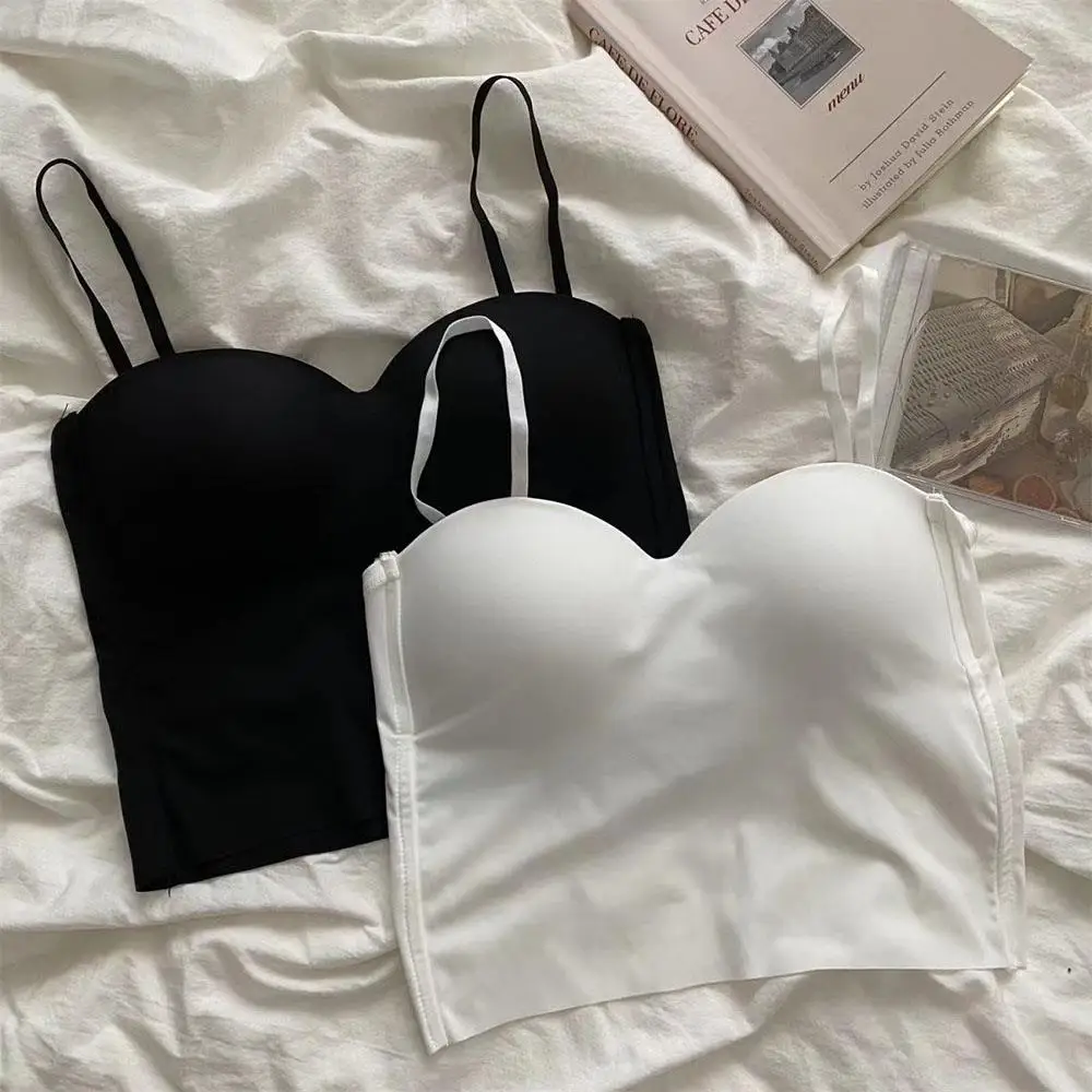 Hot Girls Wearing Solid Color Halter Tops Sexy Slim Bottoming Shirts Women Seamless Outer Vest Bras Slim Camisole With Chest Pad