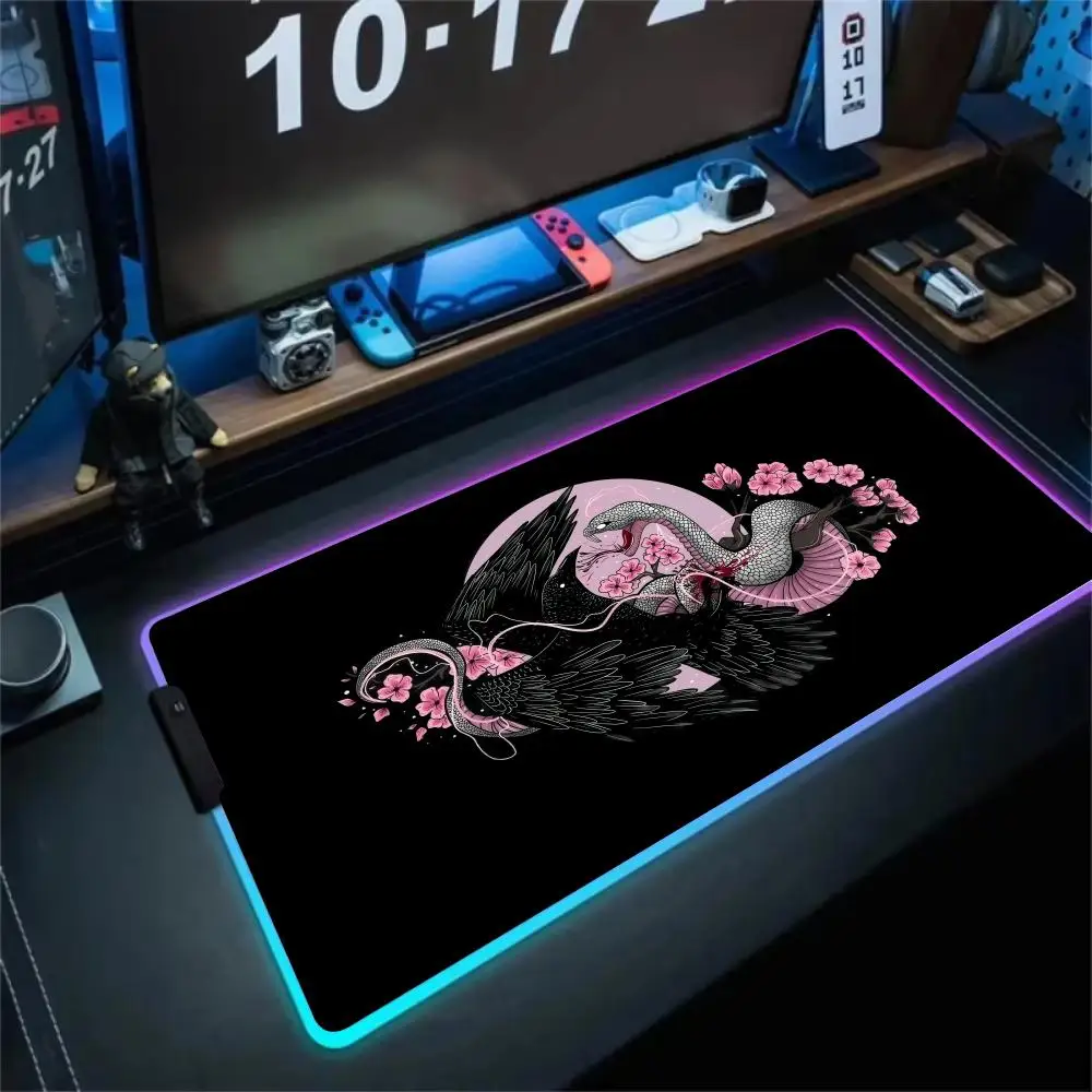 

RGB Mouse pad Snake and crow patterns LED glow gaming mat rubber anti-slip Desk Mat gamer pc accessories Gaming keypad mousepad