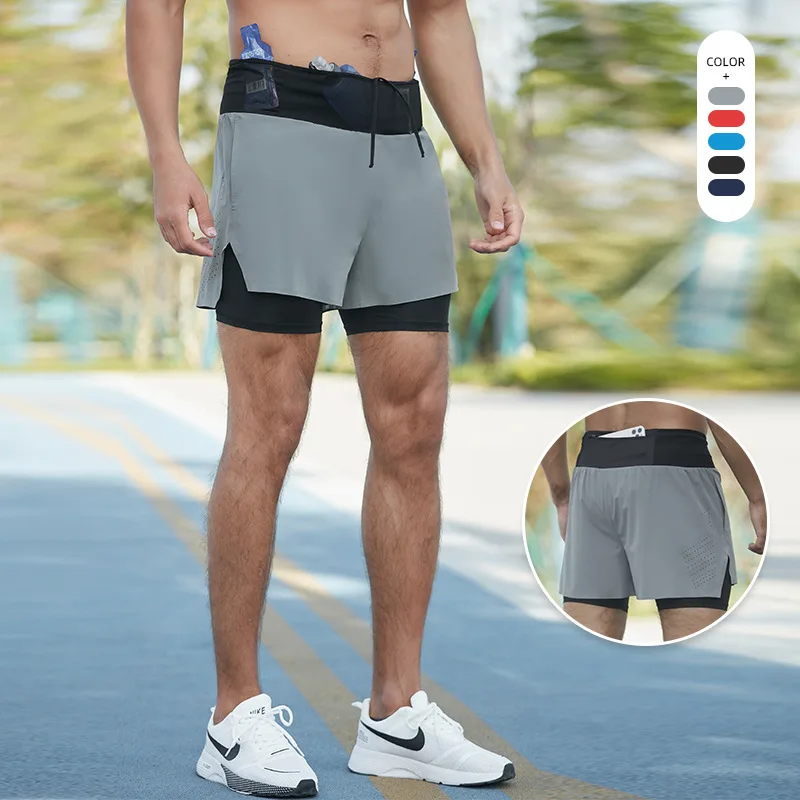 

Men's Trail Running Shorts Summer Outdoor Double Layer Quick Dry Shorts for Marathon Basketball Fitness