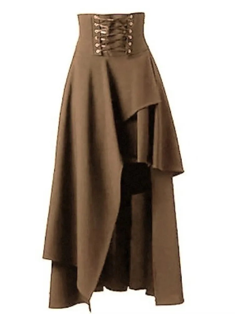 Fashion Irregular Gothic Mid-length Skirt Woman Solid Color Lace-up Handsome Long Dress Ladies Spring Autumn Casual Vestidos
