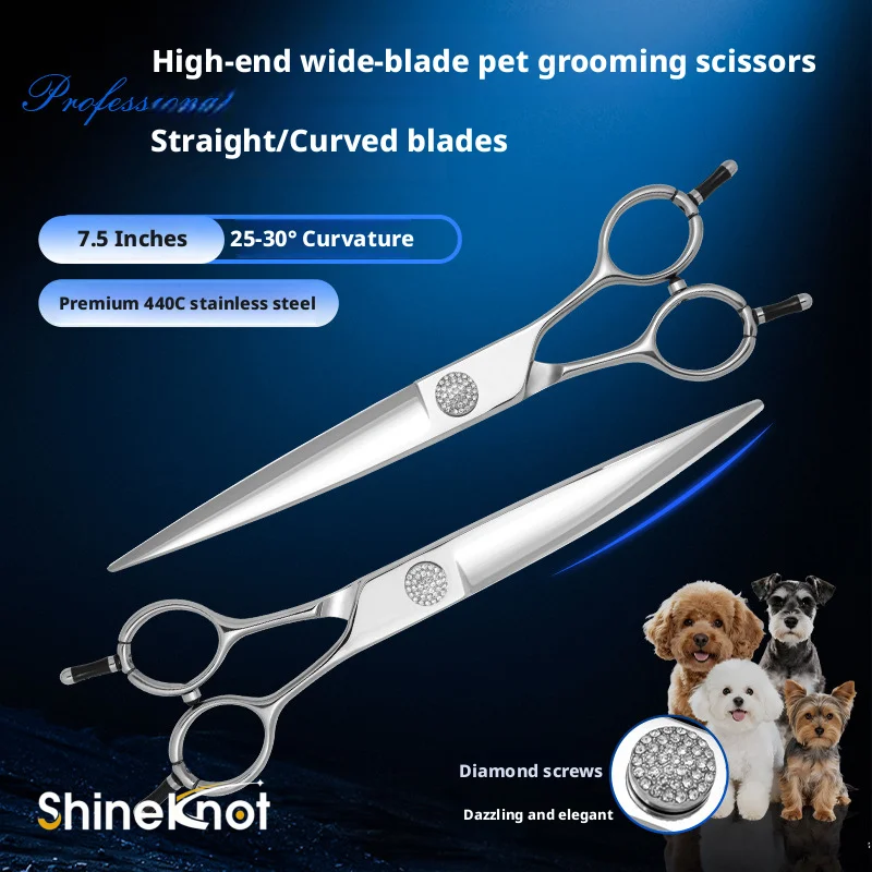 

SHINEKNOT Pet Wide Straight Cut Professional Beauty Scissors For Trimming Dogs Teddy Bears And Pet Shops Exclusive Grooming Tool