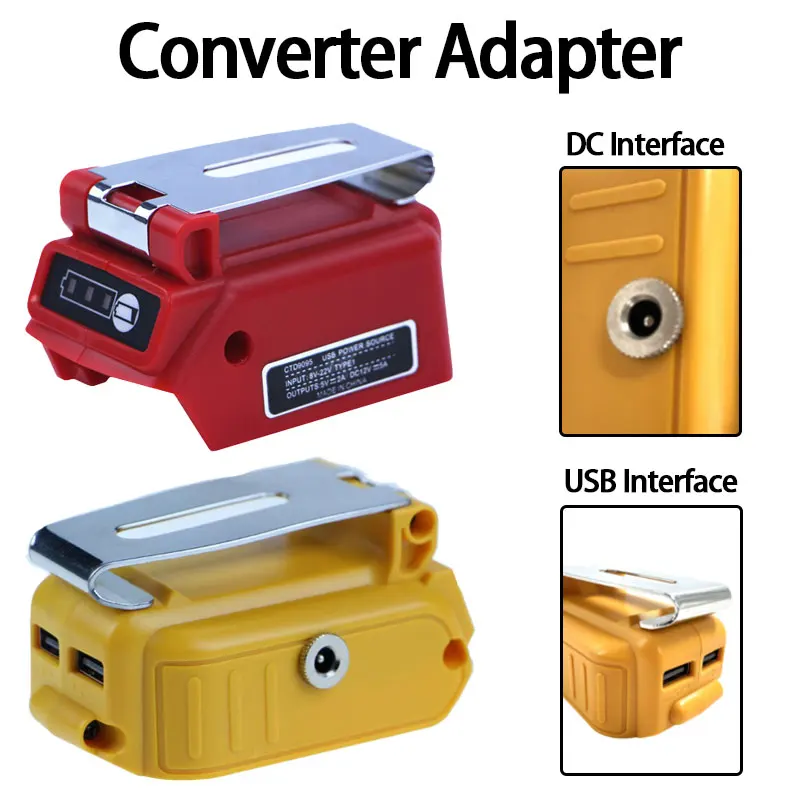 

BD20V Lithium Battery Adapter Dual USB Port Converter 12V DC Socket Interface For Dewalt/Black & Decker 18V 20V Lithium Battery