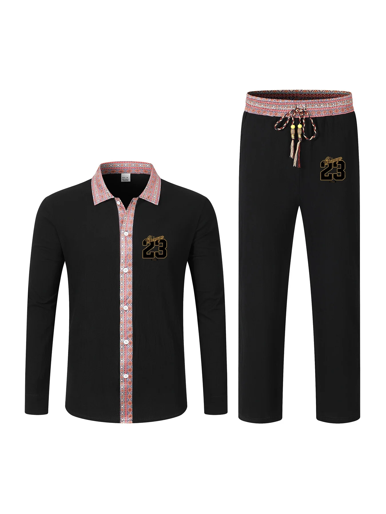 

Осенняя новая рубашка с воротником-стойкой в стиле ретро и пуговицами с длинными рукавами, дюймовая рубашка для занятий спортом на открытом воздухе, повседневный изысканный комплект в этническом стиле