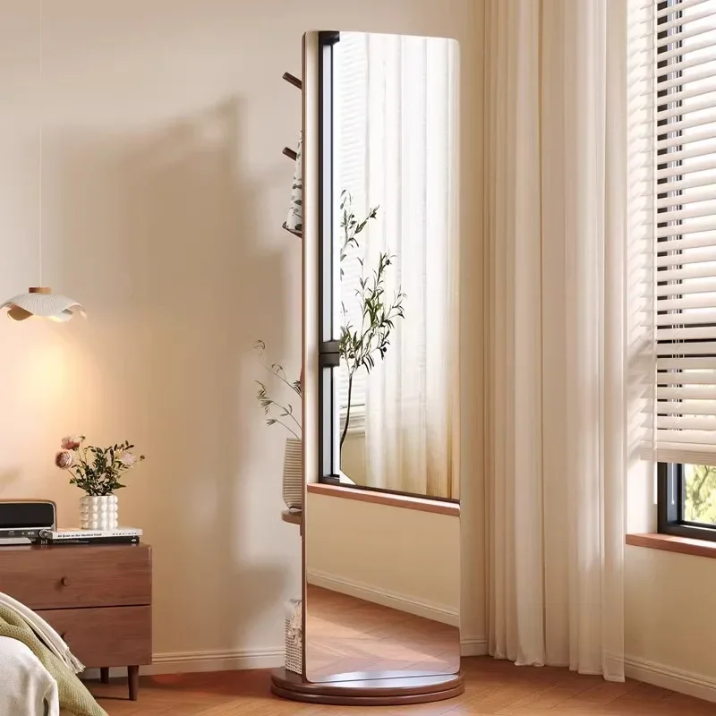 Solid wood full-length mirror hanging hanger integrated rotatable household bedroom full-body mirror modern simple floor mirror