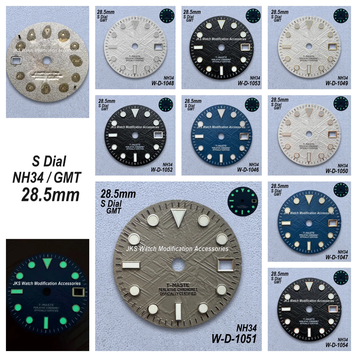 

28.5mm S Logo Meteorite GMT Dial Fit NH34 Movement Green Luminous Blue Sunray High-Quality Watch Modification Accessories