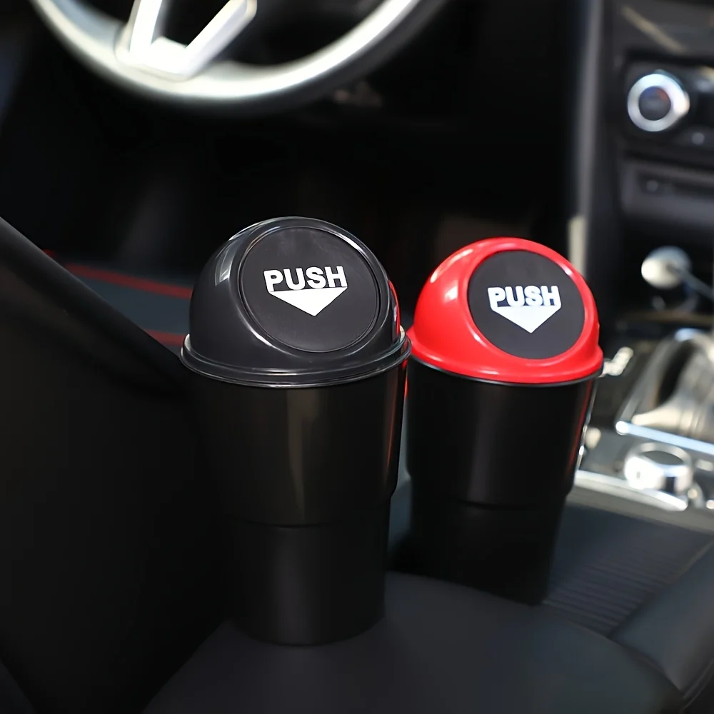 1pc Portable Car Mini Trash Can with Flip-Top Lid, Heavy-Duty Plastic Garbage Bin, Black/Red Options, Vehicle Desk Organization view 3