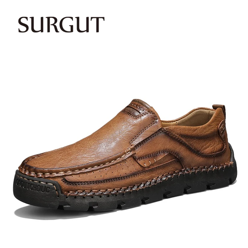SURGUT Spring Men Casual Shoes Slip On Lightweight Breathable Upper Thick Sole Wear-Resistant Daily Walking Big Size 38-48
