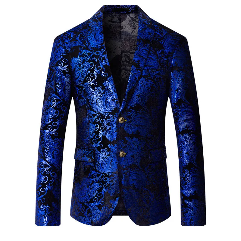 

Hot Selling Men's Blazers British Style Slim Fit Single Row Two Button Buckle Gold Stamping Rear Middle Slit Blazers