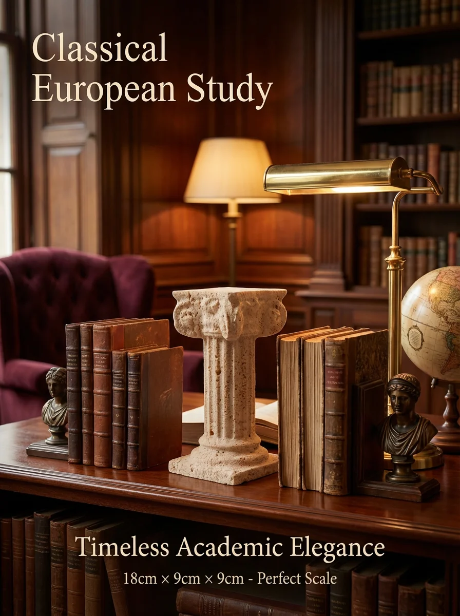 

Mini Roman Column Bookends - Hand Carved Natural Travertine Stone, Classical Greek Architecture Desk Decor