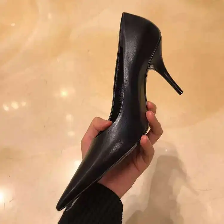 2024 Spring New Black Sexy High Heels Women\'s Thin Heels Pointed Bare Color Light Mouth Heels Versatile French Single Shoes