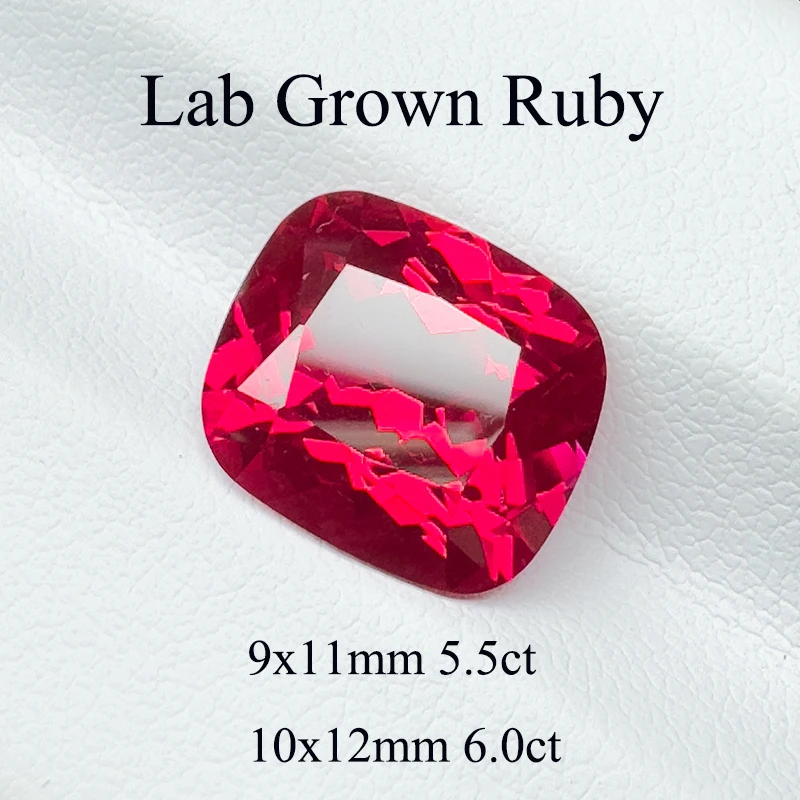 Lab Grown Ruby Rectangular Cushion Cut Pigeon Blood Red 9x11mm 5.5ct 10x12mm 6ct Top Quality Gemstone  with AGL Certificate