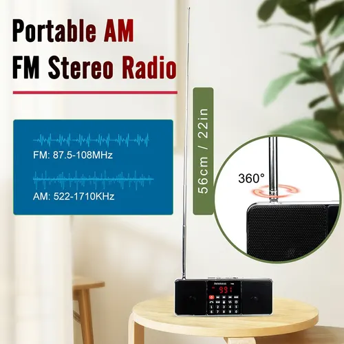 Imagen 2 del producto Digital portátil radio AM FM Bluetooth altavoz estéreo REPRODUCTOR DE MP3 TF tarjeta SD unidad USB manos libres llamada LED