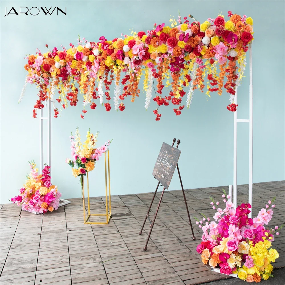 Wedding Floral Arrangement Red Yellow Orange Series Rose Orchid Wisteria Artificial Flower Arch Backdrop Event Decor Customized