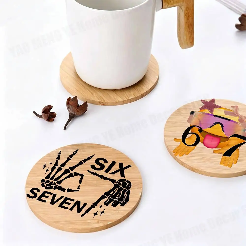 67 Sign Doot Doot Wooden Coaster Round Anti-Scald Anti-Slip Properties for Home Tabletop Coffee shop Decor