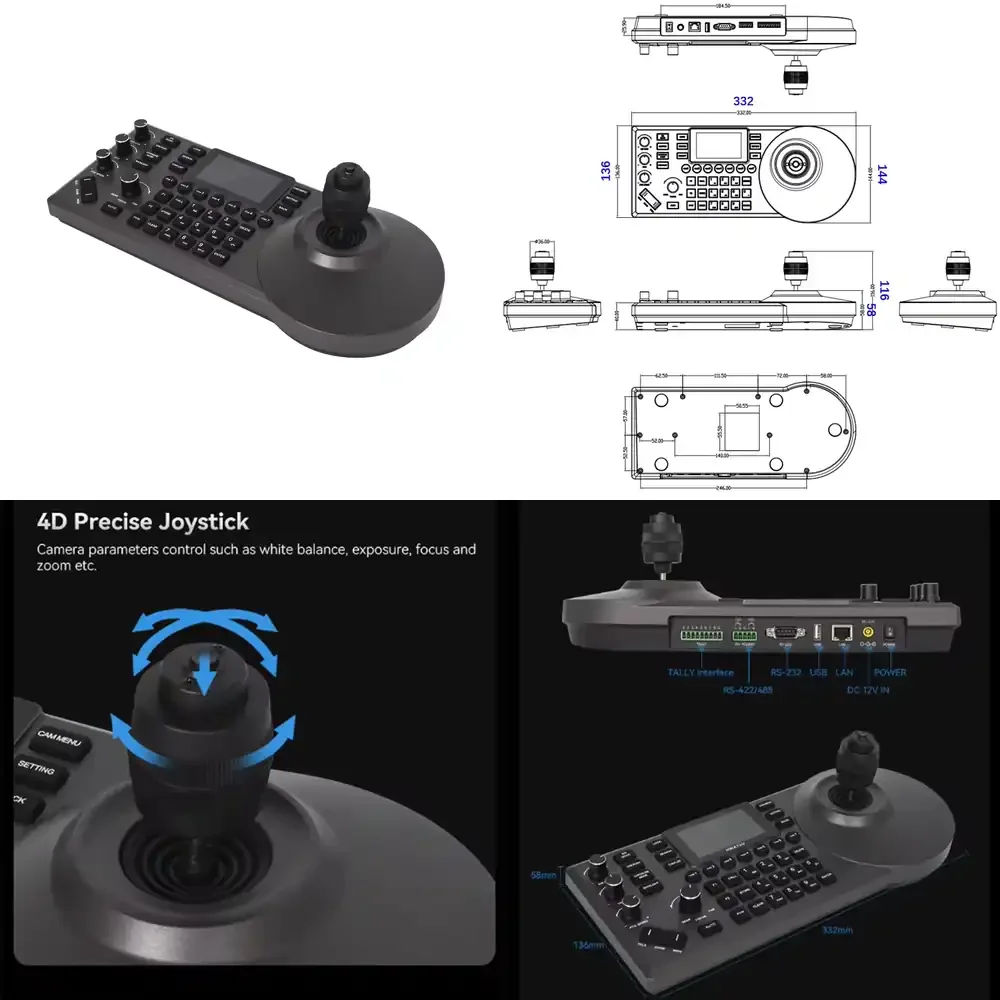Multi-functional PTZ Camera Remote Controller Keyboard Precision Joystick 3D Knobs LAN POE for Video Conferencing Live