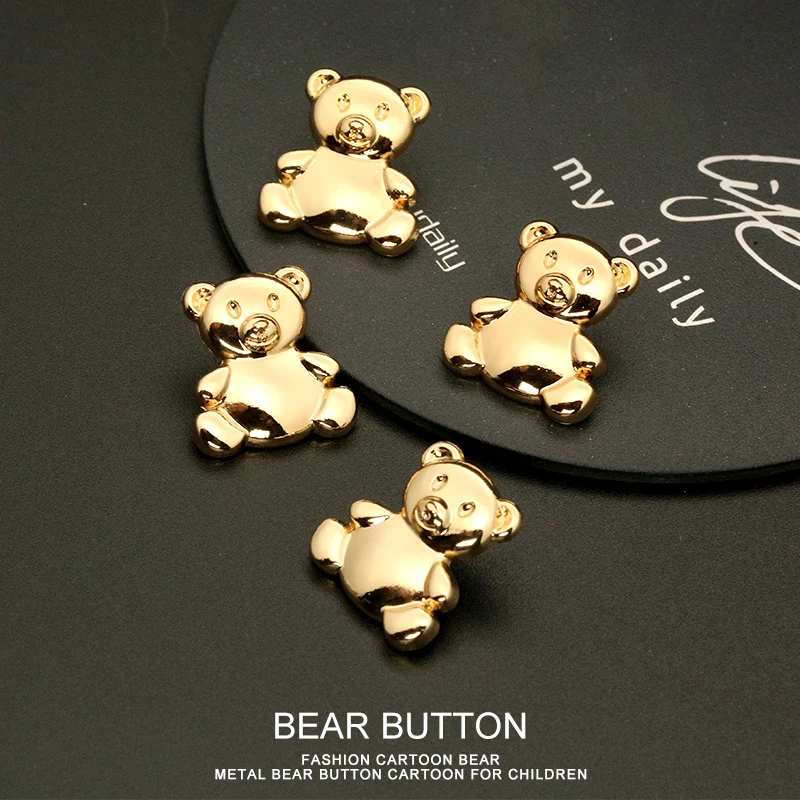 Gold Bear Buttons Metal Settings Sweater Shirt Sewing Embellishment Diy Crafts Supply Needlework Scrapbooking Accessories 6pcs