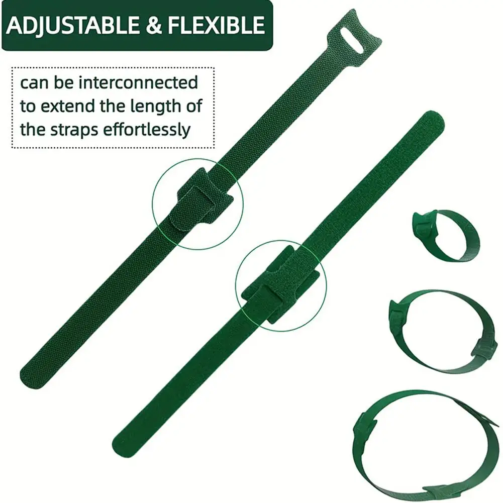 100pcs Reusable Adjustable Non-Slip Nylon Plant Ties with Hook and Loop Fasteners Adjustable Velcro Ties for Supporting Plants