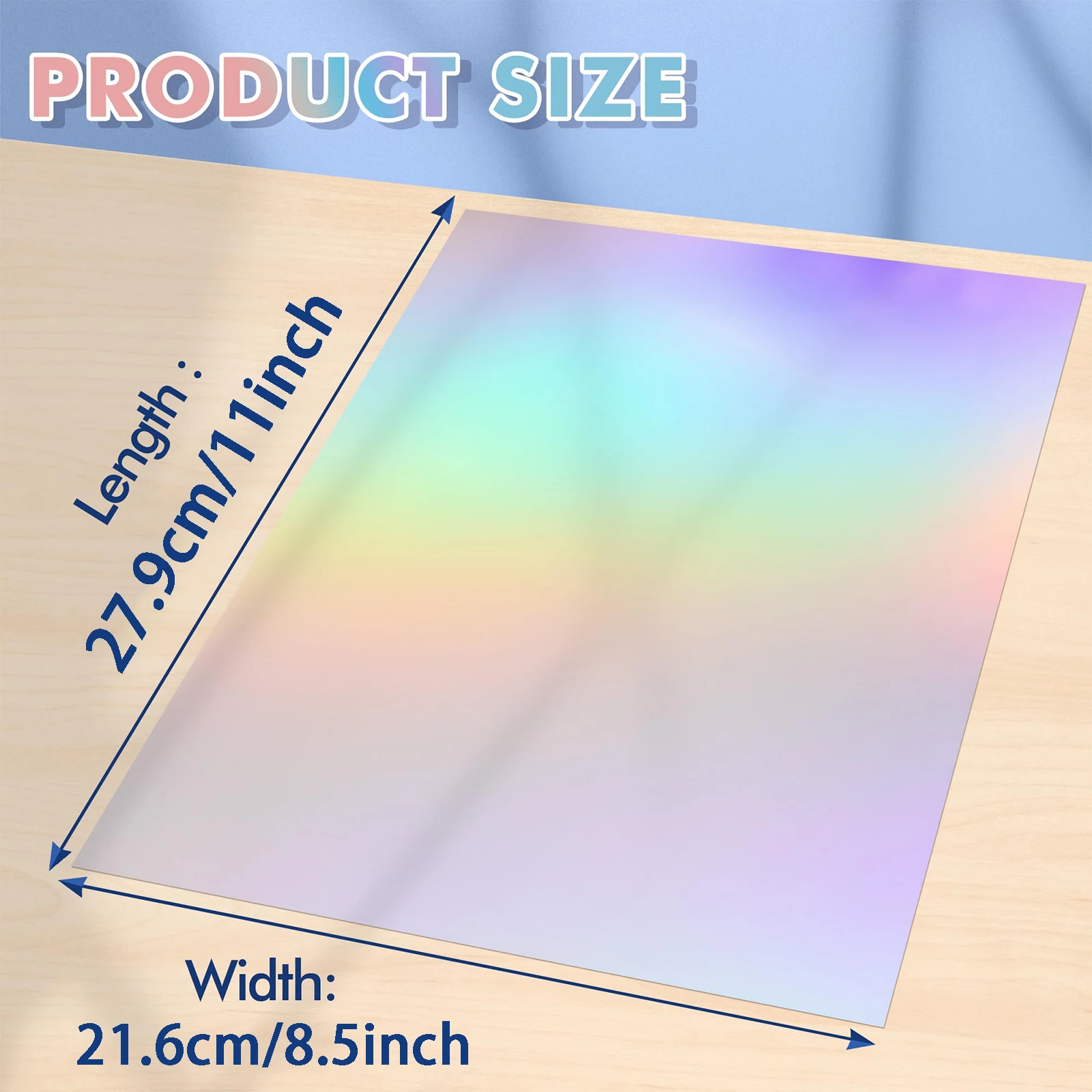 10 Sheets Holographic Letter Size (8.5" x 11") Printable Holographic Vinyl Sticker Paper Dries Quickly Waterproof Sticker Paper