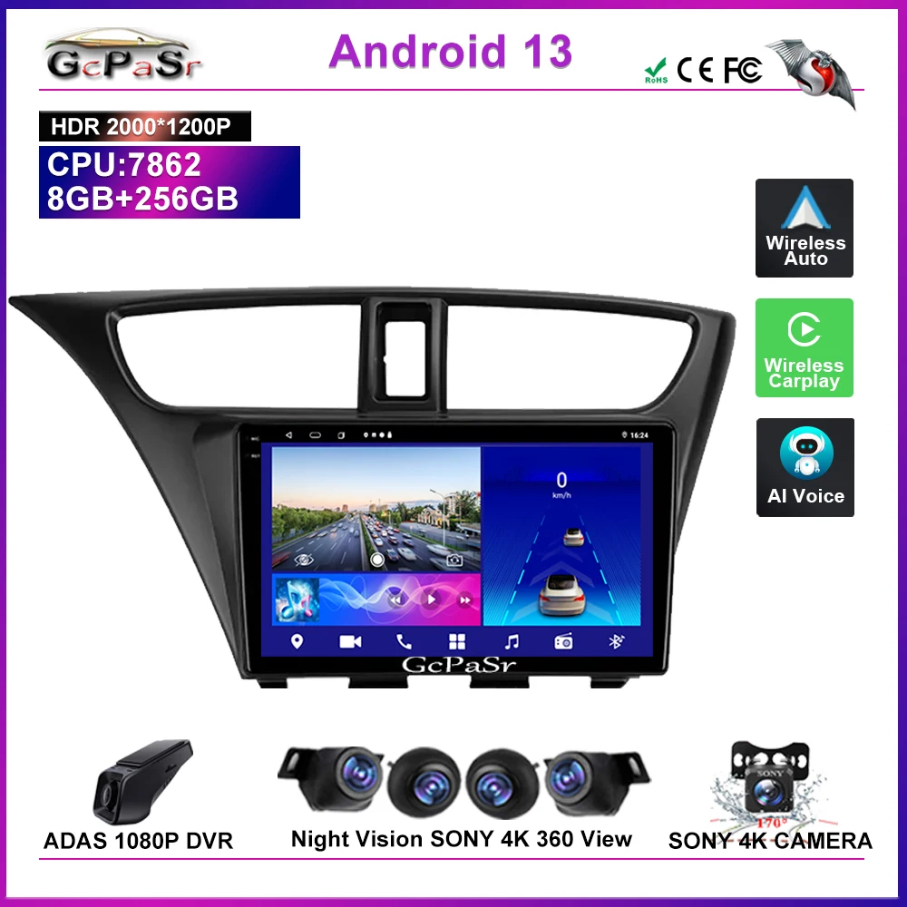 

Android 13 Car Radio Multimedia Video Player For Honda CIVIC Hatchback 2012 - 2017 Stereo Head Unit High-Performance CPU Screen